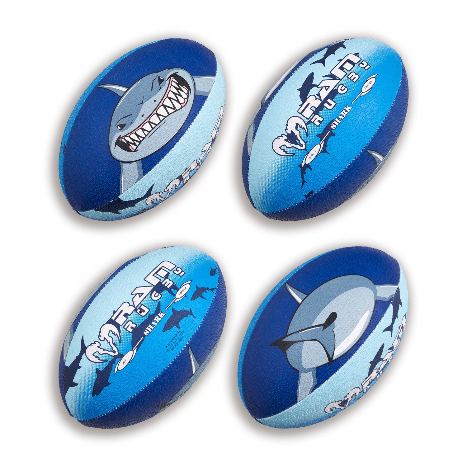 Ram Rugby Animal Design Squad Trainer Rugby Ball in vibrant colors with 3D grip, durable 3 ply polycotton construction.