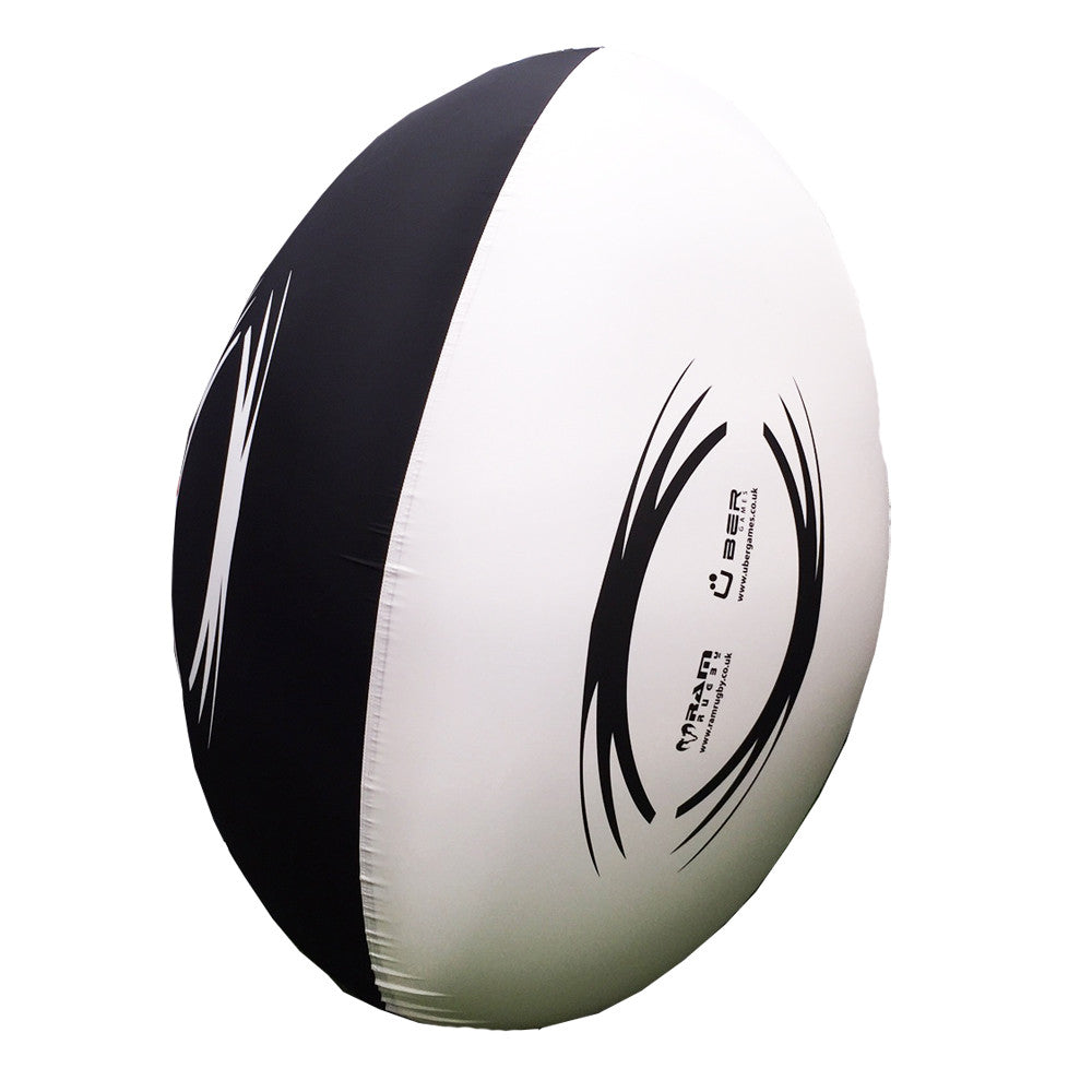 Black and white Ram Rugby Uber Jumbo 170cm inflatable oversized rugby ball for promotions and fun outdoor games