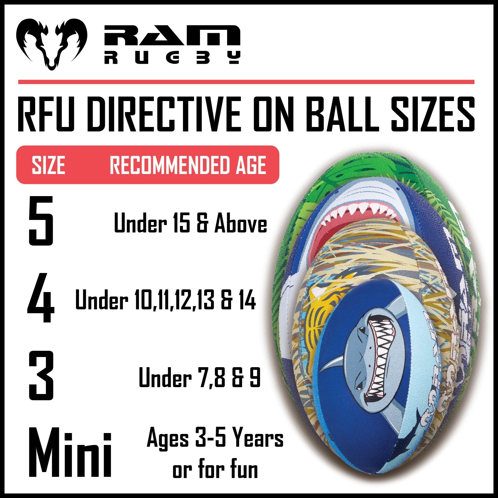 Ram Rugby Animal Design Squad Trainer Rugby Ball in vibrant colors with 3D grip for all-age durable training use