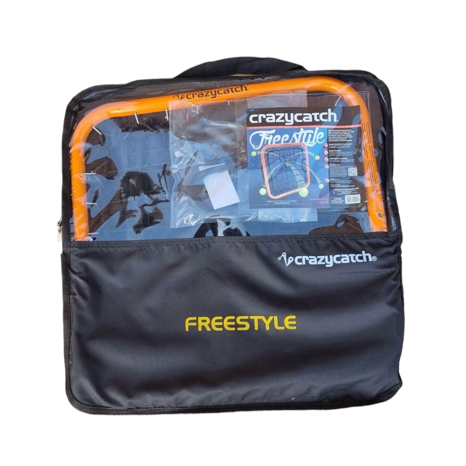 Crazy Catch Freestyle rebound net showing dual-layer mesh and handheld design for improving hand-eye coordination training