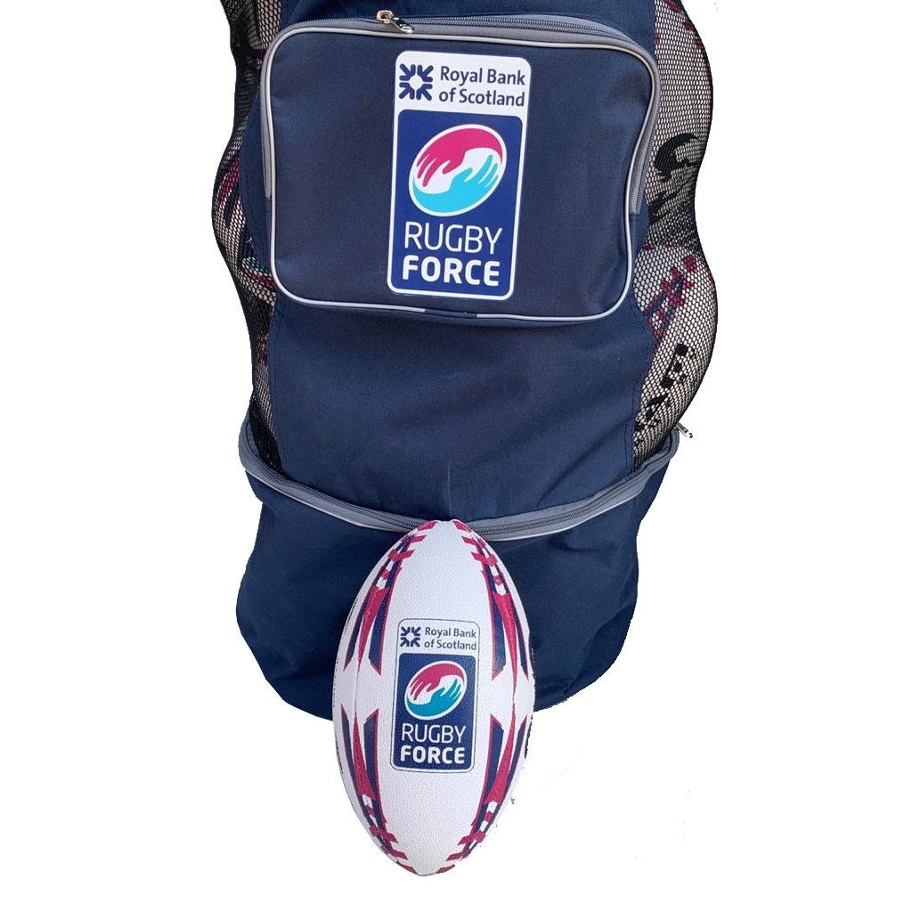 Ram Rugby custom breathable ball bag with logo personalization in black and white, ideal for rugby clubs and teams