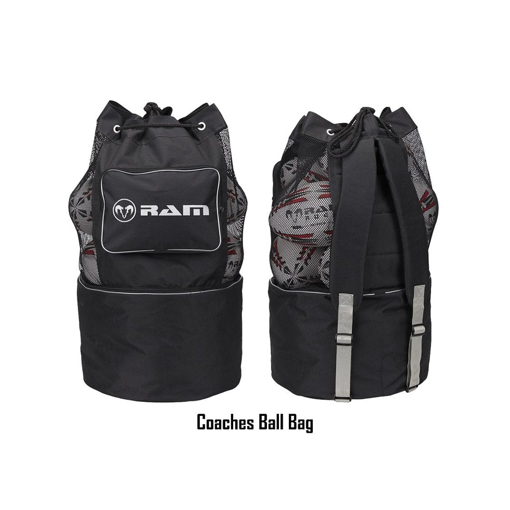 Ram Rugby custom rugby ball bags featuring personalized club logos in breathable, durable material with 8-week delivery.