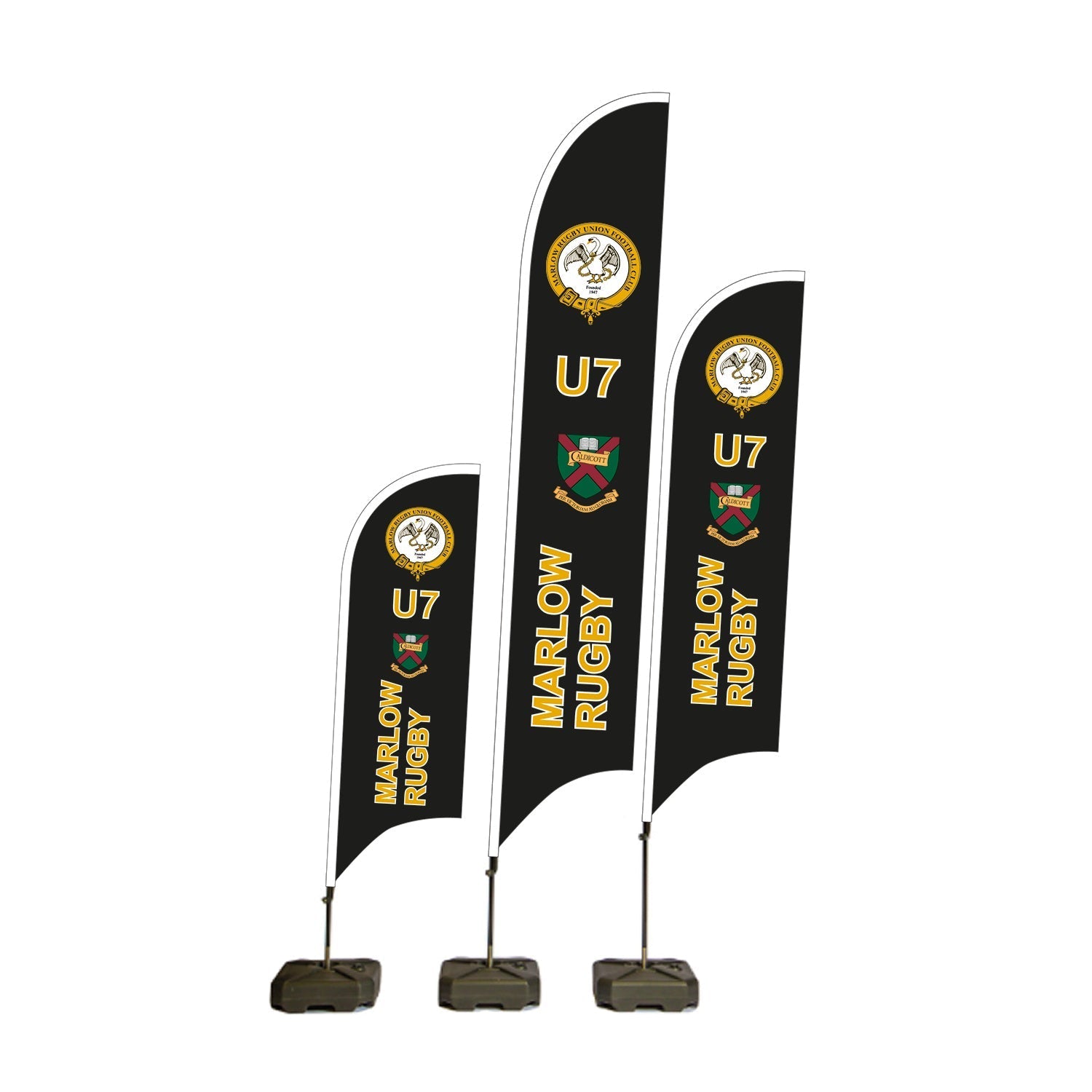 Ram Rugby double-sided printed outdoor corner feather flags in vibrant colors, ideal for sports events and brand promotion