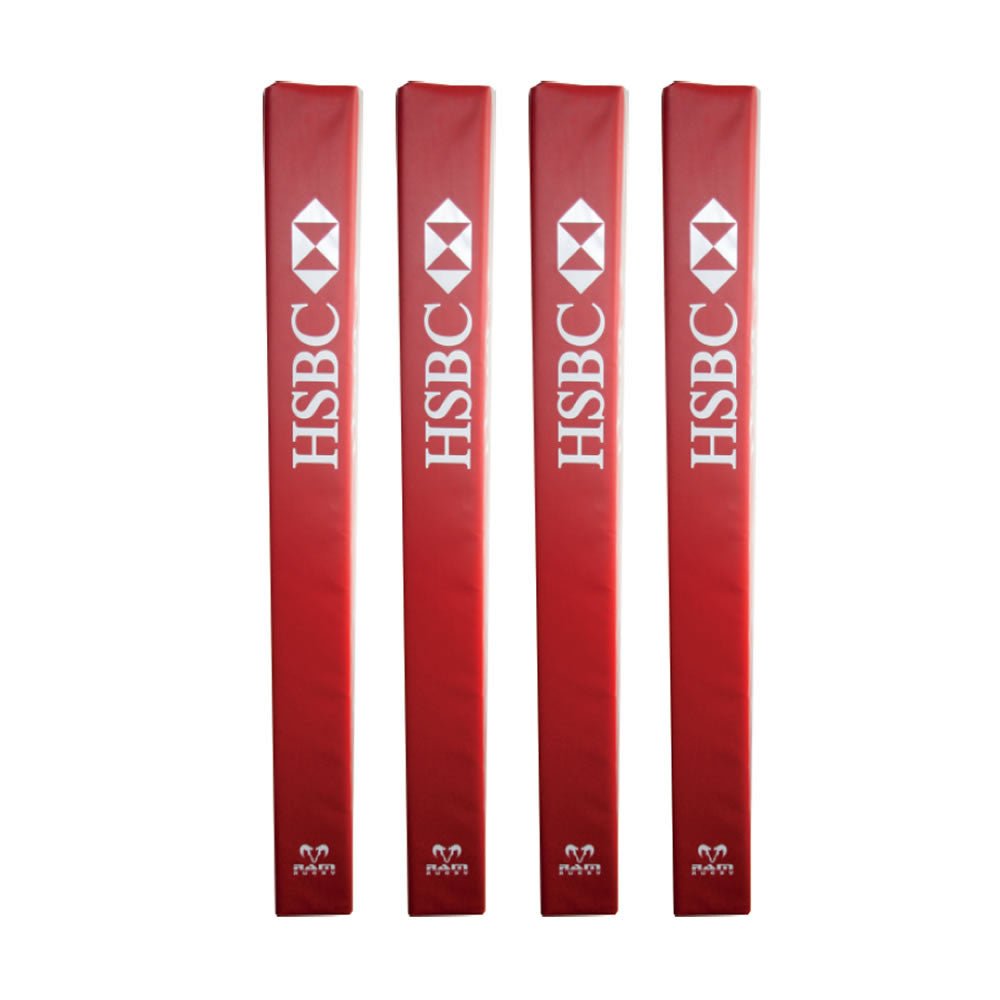 Ram Rugby custom foam pole protectors in bright blue, designed for rugby goal posts corner poles with durable padding.