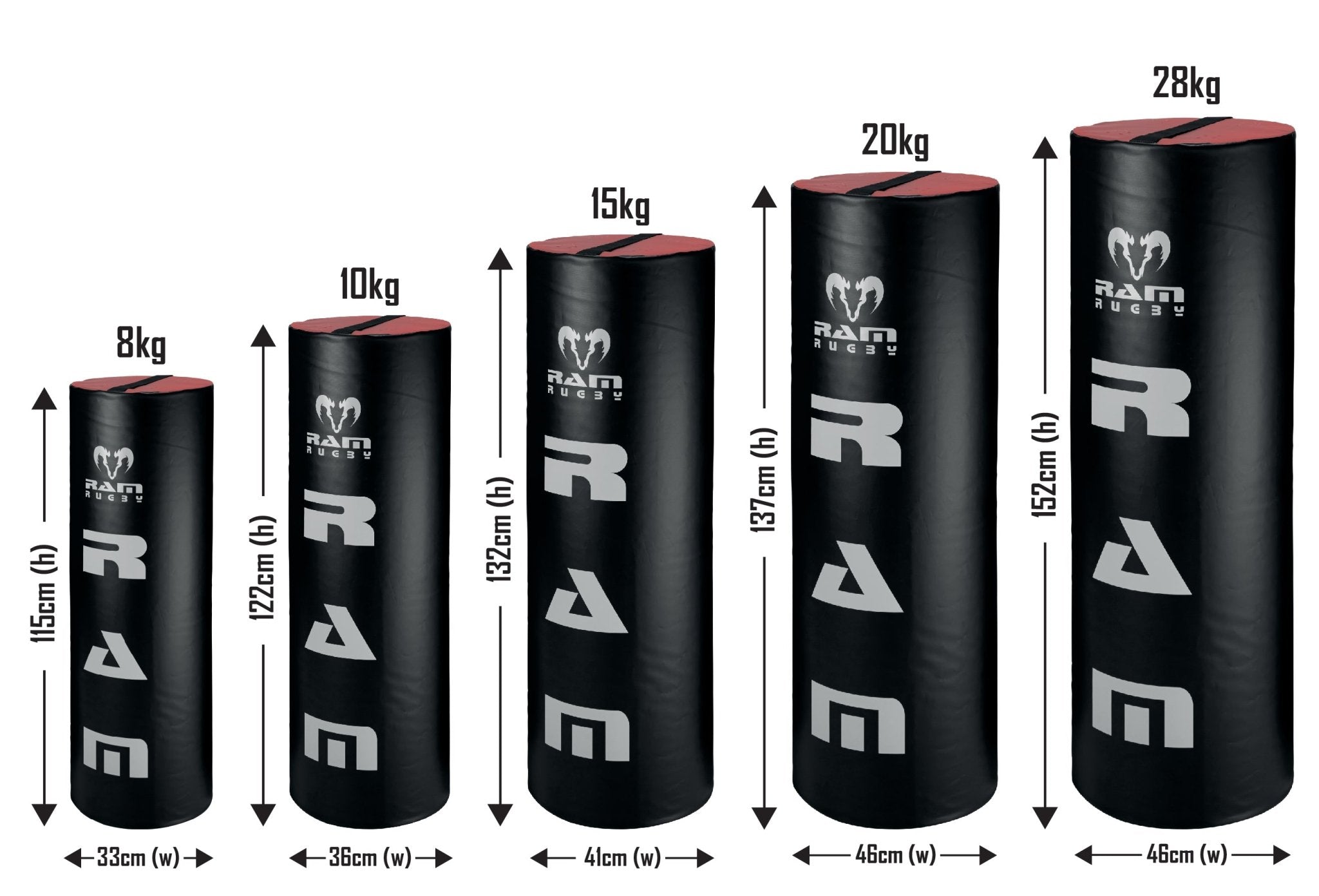 Ram Rugby custom tackle bags in black and blue with club logos, UK made high-quality training equipment for rugby teams