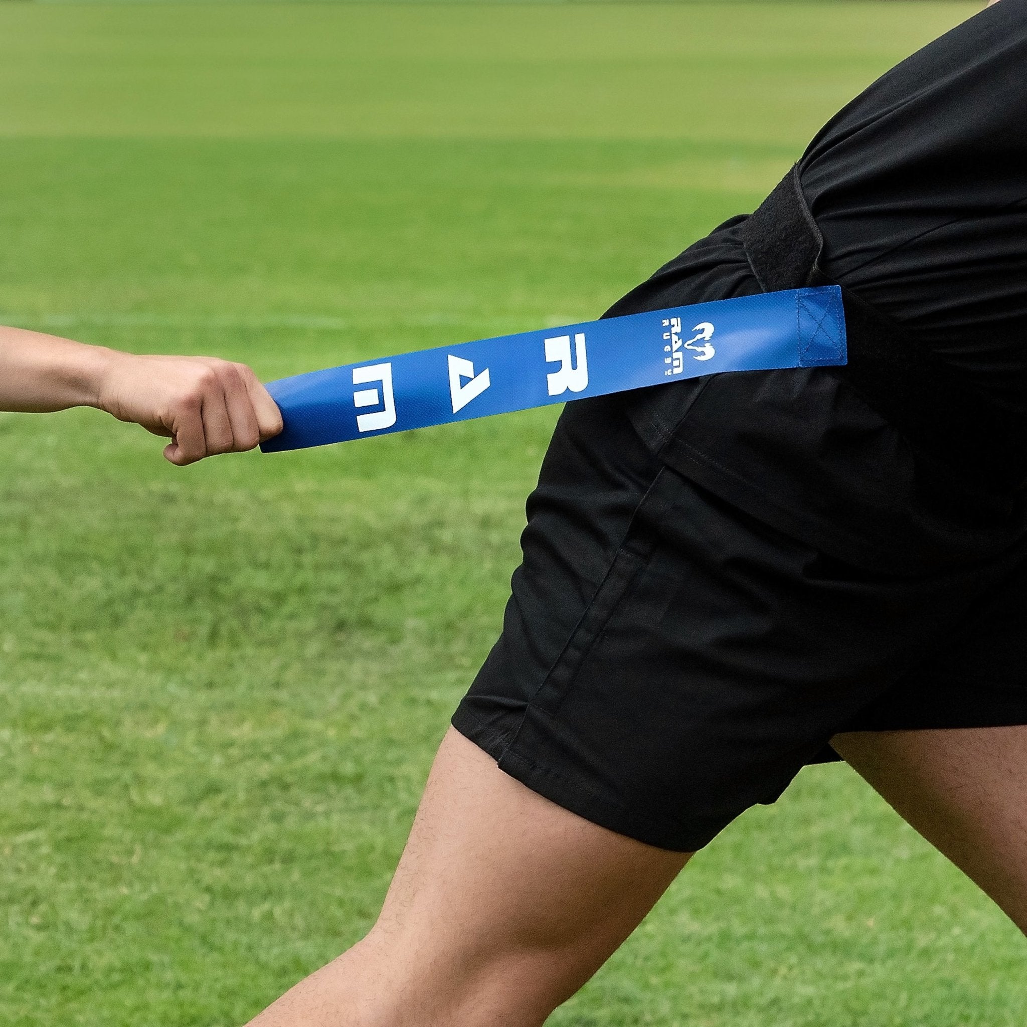 Ram Rugby custom PVC tag rugby belt set in vibrant colors with personalized club logo, ideal for tag rugby training and festivals