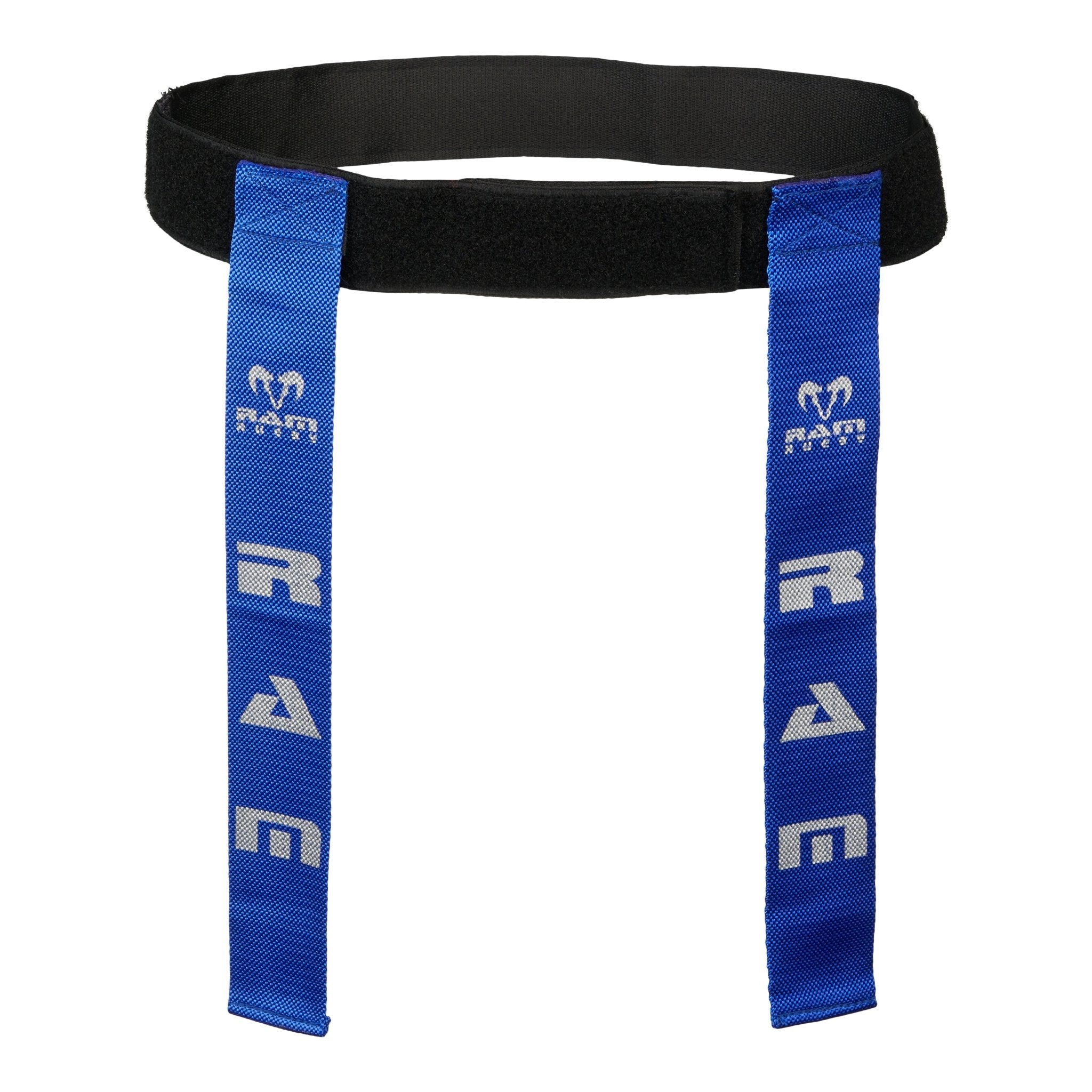 Ram Rugby Tag Rugby Set showing 10 small adjustable black belts with Velcro and 20 durable woven tags for practice