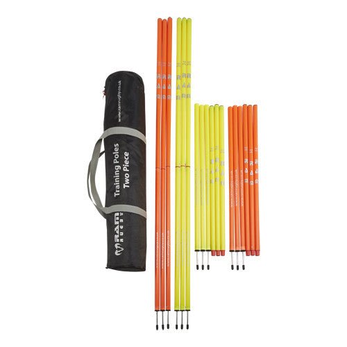Ram Rugby two-piece PVC training poles set with yellow and orange poles, metal spike, 180 cm length for agility drills