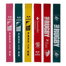 Ram Rugby custom training balls and tag belts set featuring branded logos in vibrant colors for team rugby practice sessions