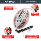 Ram Rugby Squad Trainer Ball in white and blue with 3-ply polycotton for durable, all-age rugby training sessions.
