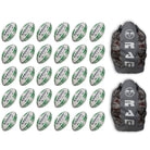 Ram Rugby Academy Trainer Ball Bundle 30 Pack showing multiple orange junior rugby balls with two black breathable storage bags