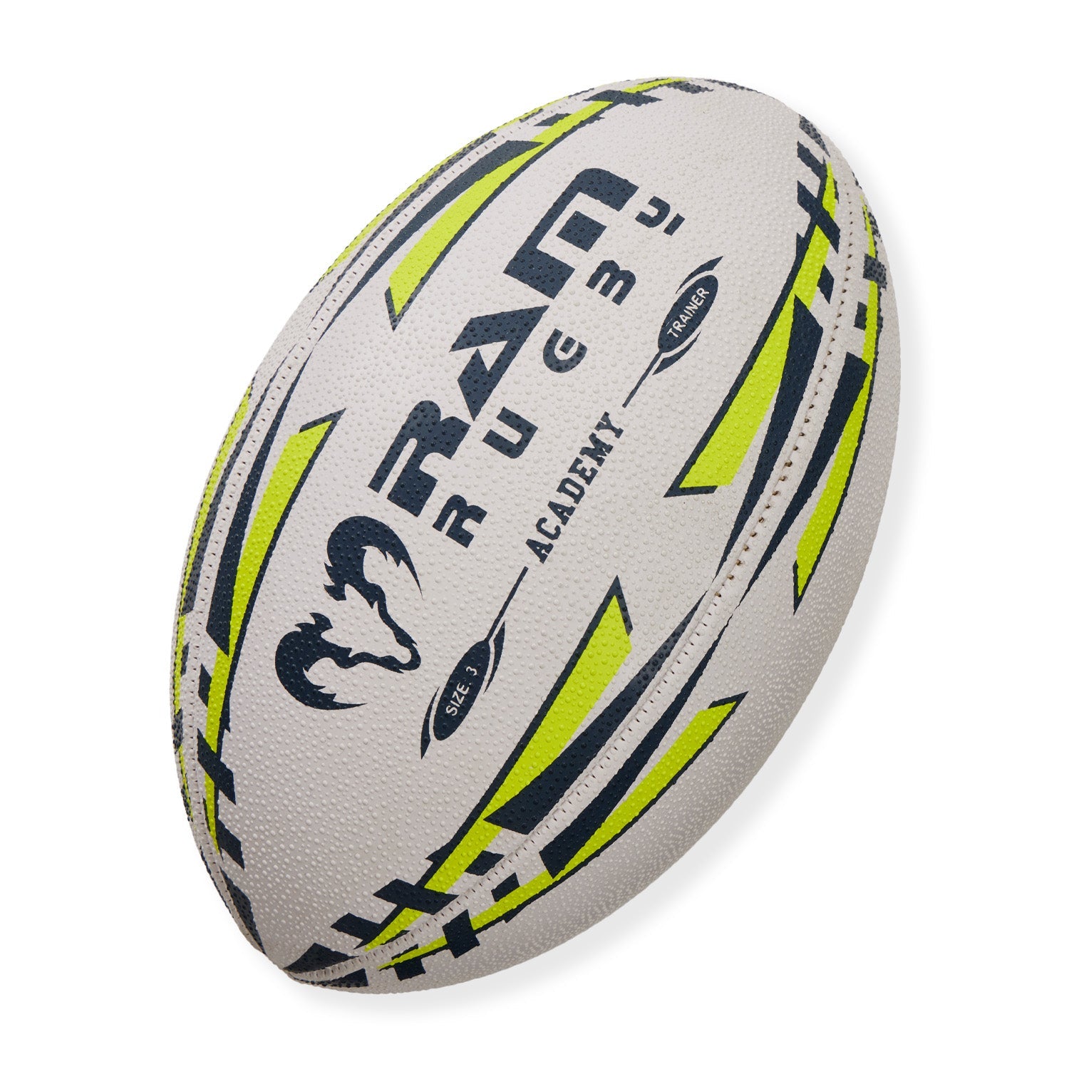 Ram Rugby Academy Trainer Ball youth rugby ball in sizes 3 and 4 with durable polycotton and rubber 3D grip pattern