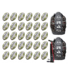 Ram Rugby Academy Trainer Ball Bundle showing 30 red and white training rugby balls with breathable storage bags for youth practice