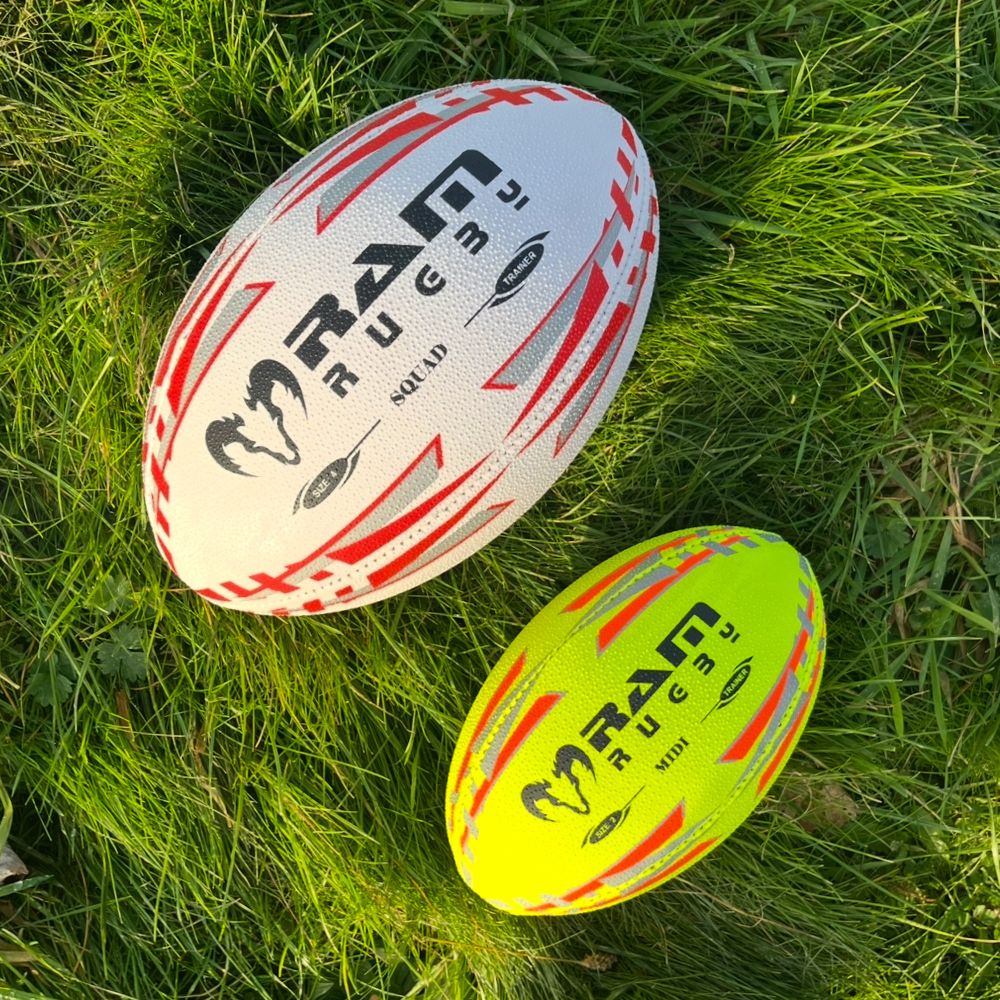 Ram Rugby Midi Rugby Ball size 2 in neon colors, 22cm air-filled fun ball for kids aged 3-4, ideal for casual play