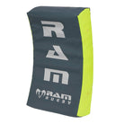Ram Rugby Curve Hit Shield in blue with black straps, designed for versatile rugby contact training and skill development