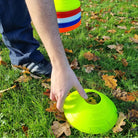 Set of 50 Ram Rugby club training marker cones in blue, red, white, fluoro yellow, and fluoro orange with storage stand