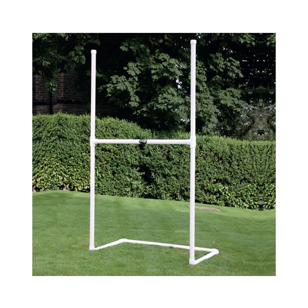 Ram Rugby 2.3m Plastic Micro Rugby Goal Post in white with yellow crossbar, lightweight and portable for training and games