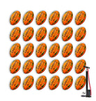 Close-up of Ram Rugby Gripper 2.0 Pro Trainer neon yellow, orange, and green rugby balls packed in two breathable storage bags