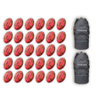 Thirty Ram Rugby Gripper 2.0 Pro Trainer Neon Pink rugby balls neatly arranged with two black breathable ball bags