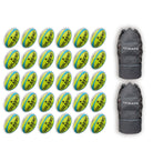 Thirty neon yellow Gilbert G-TR4000 Trainer rugby balls with two breathable black ball bags, size 5, bundle for training sessions