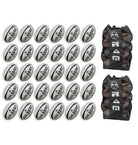 Stacked Gilbert G-TR4000 trainer rugby balls with two large breathable bags, perfect for size 5 ball storage and training use