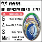 Ram Rugby Animal Design Squad Trainer Rugby Ball in vibrant colors with 3D grip for all-age durable training use