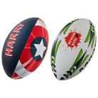 Ram Rugby custom micro rugby balls in bright colors with printed logos, soft feel, 2.5 size for kids ages 4-6 years