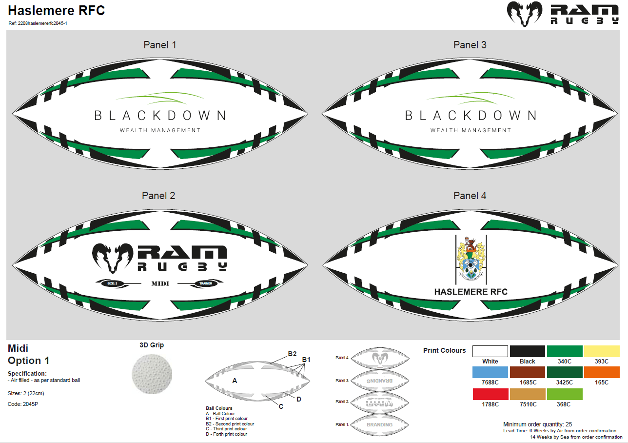 Ram Rugby custom printed mini and midi rugby balls in vibrant colors with personalized logos, ideal for clubs and giveaways
