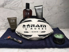 Ram Rugby custom XL wash bag in brown vintage leather with waterproof lining, zipped pocket, perfect for size 5 rugby balls