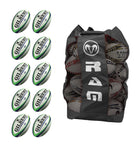 Gilbert Barbarian 2.0 Rugby Ball Bundle showing 10 size 5 match balls and a breathable bag for training and matches