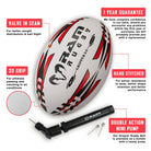 Ram Rugby Gripper 2.0 Pro Trainer Ball in white and black with 3D grip texture for junior rugby training and durable play