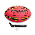 Ram Rugby Gripper 2.0 Neon Pro Trainer Ball in vibrant yellow with 3D grip texture, designed for junior rugby training sessions