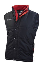 Ram Rugby Padded Gilet in black, showerproof and thermal insulated vest with high collar and zip closure for warmth