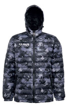 Ram Rugby lightweight padded gilet jacket in navy with grey contrast lining, hood, and insulated 100% nylon fabric.