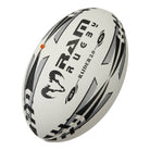 Ram Rugby Raider 2.0 durable match ball in white and blue, designed for training and competitive rugby games