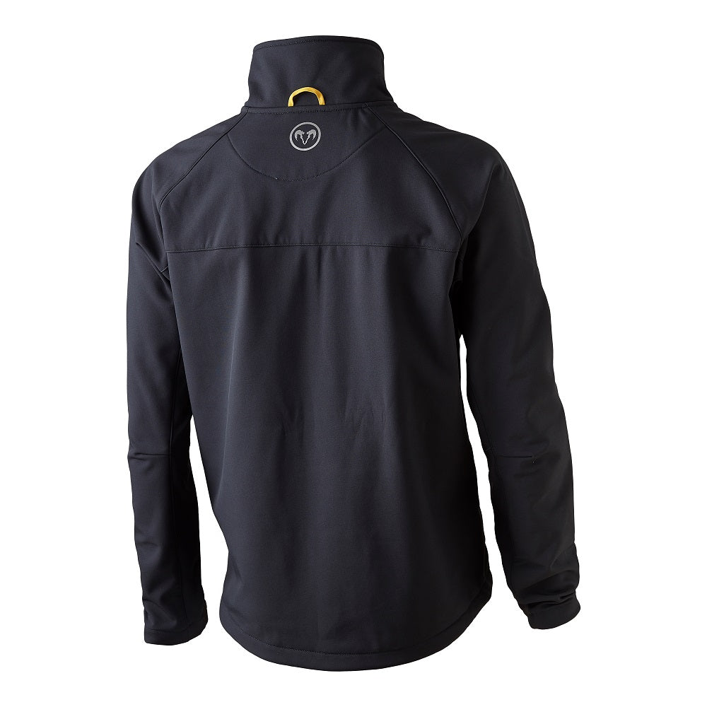 Ram Rugby Softshell Jacket in charcoal with waterproof full zip, breathable fabric, side and chest pockets, standard fit
