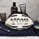 Ram Rugby waterproof rugby ball wash bag in durable rubber, toiletry bag replica of Ram Raider match ball, travel essential