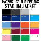 Ram Rugby Custom Stadium Jacket in navy blue 100% polyester with high collar and embroidered logo, standard fit, front view