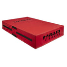 Red Ram Rugby heavy-duty tackling mat folded in half with non-slip PVC base, ideal for crash and wrestling training safety